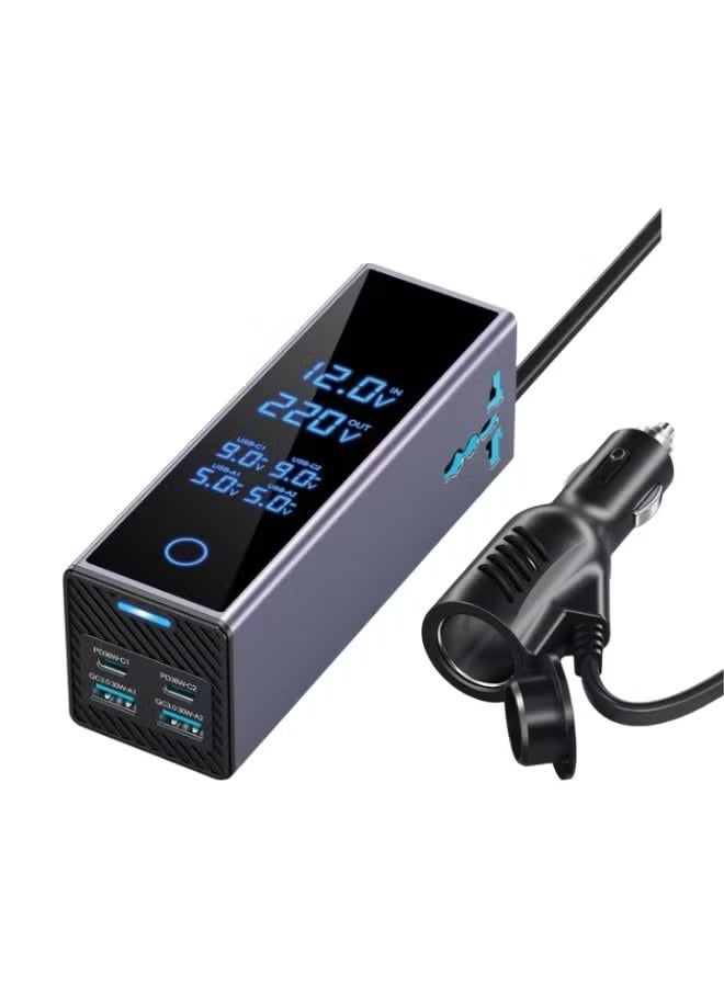 ELTRAZONE Multifunctional 150W Car Power Inverter – LED Display, 220V AC Outlet, Dual PD 30W USB-C & Dual QC 3.0 Fast Charging Ports for Vehicles, Travel, and Outdoor Use - Image 1